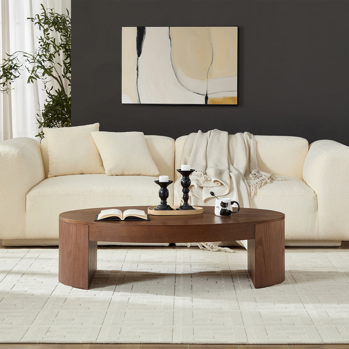 Walnut Oval Coffee Table, 47.2 in