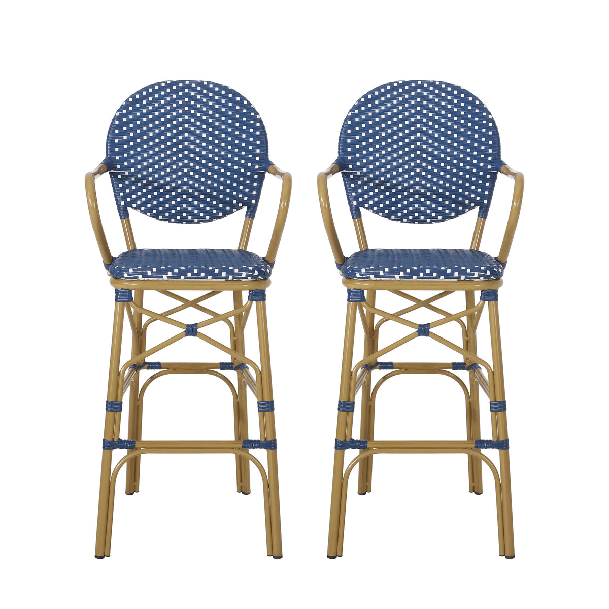 Navy Blue Aluminum Outdoor Bar Stool, Set of 2