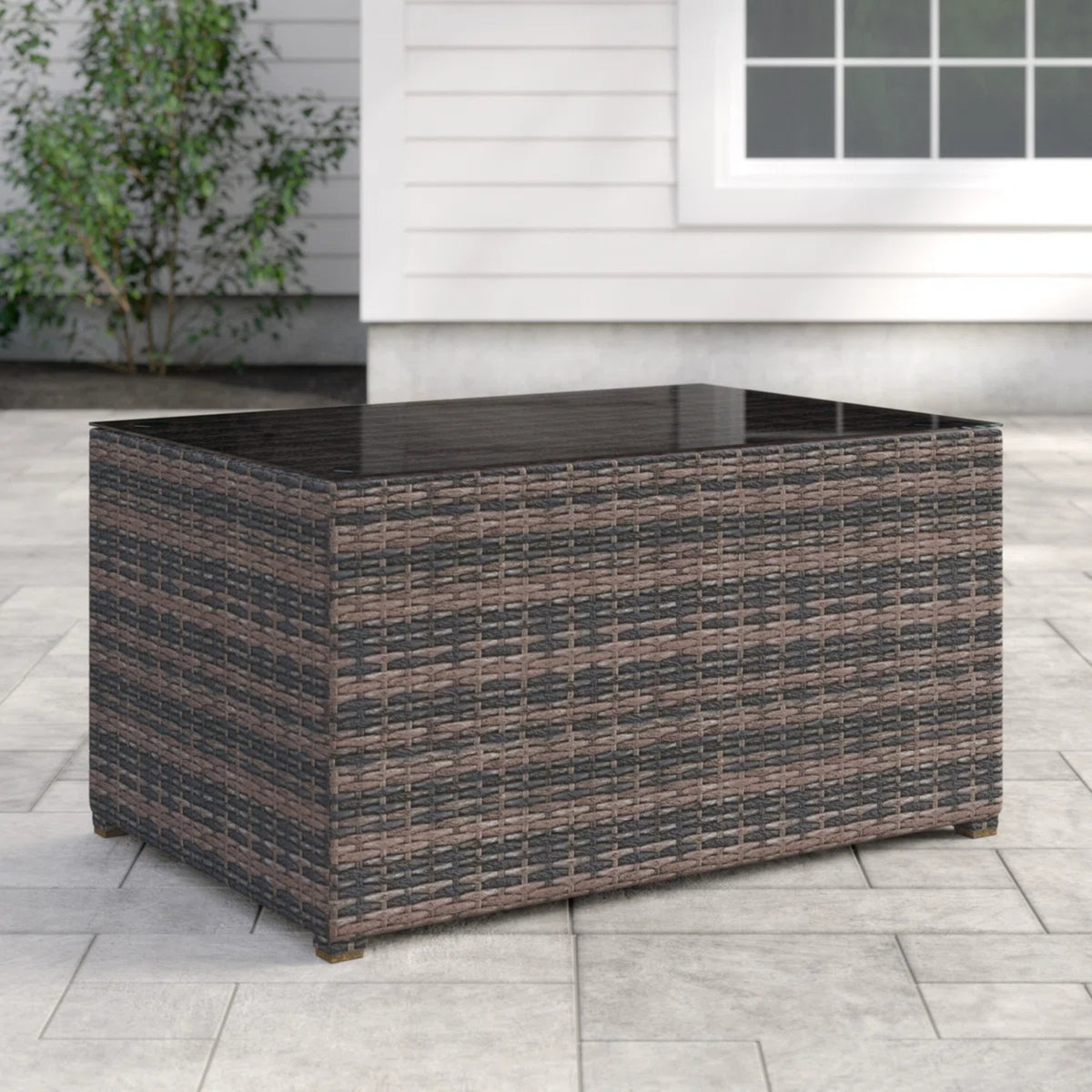 Brown Wicker Rectangular Fire Pit Table