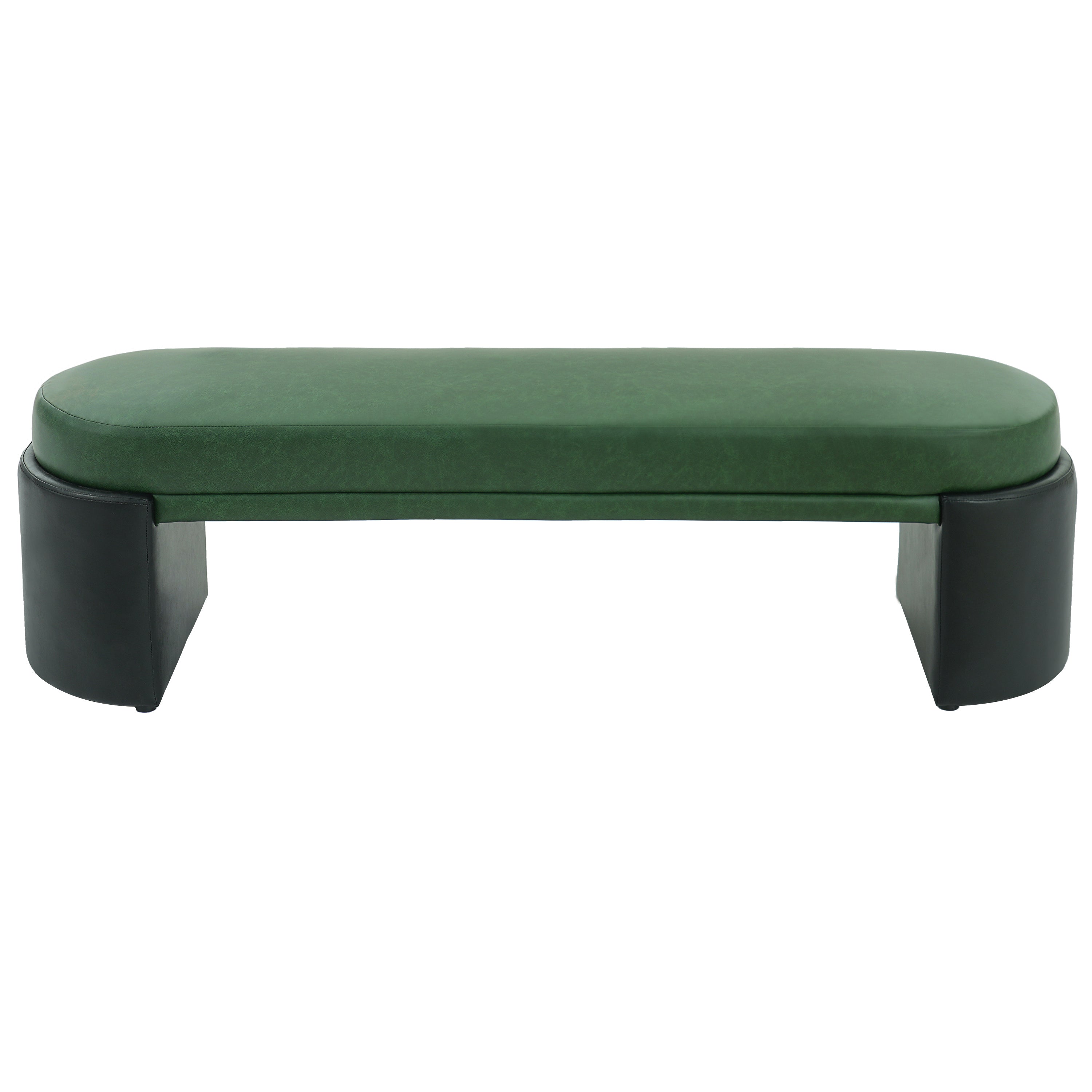 Vegan Leather Dining Bench 63 Inch, Green Seat with Black Legs