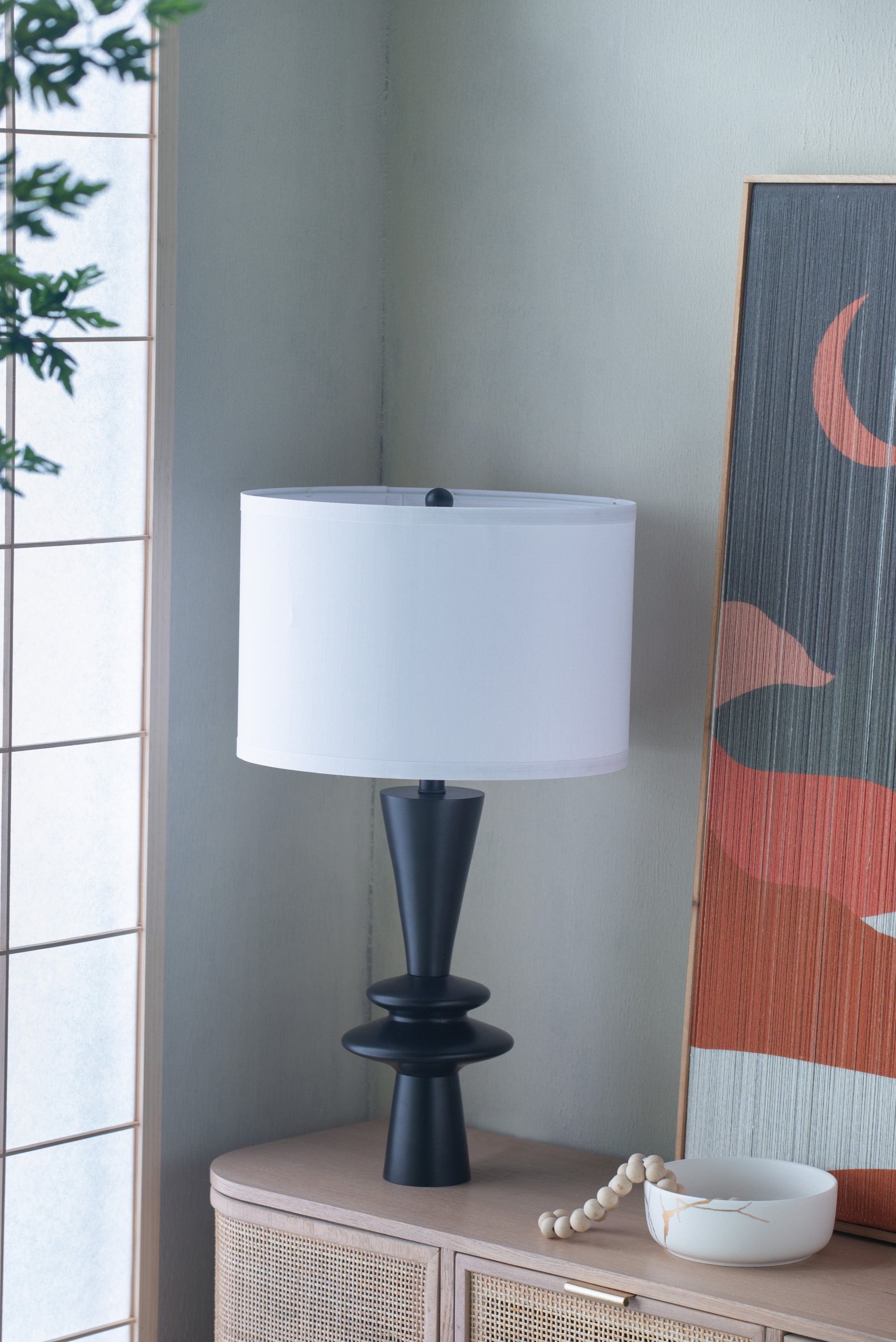 Table Lamp with Aluminum Base and Fabric Drum Shade, Black