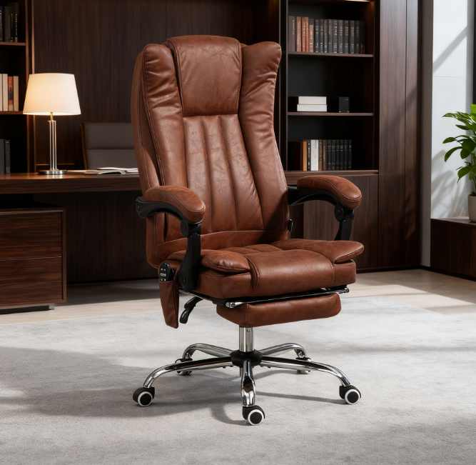 Massage Reclining Office Chair with Lock, 26.5 in, Brown