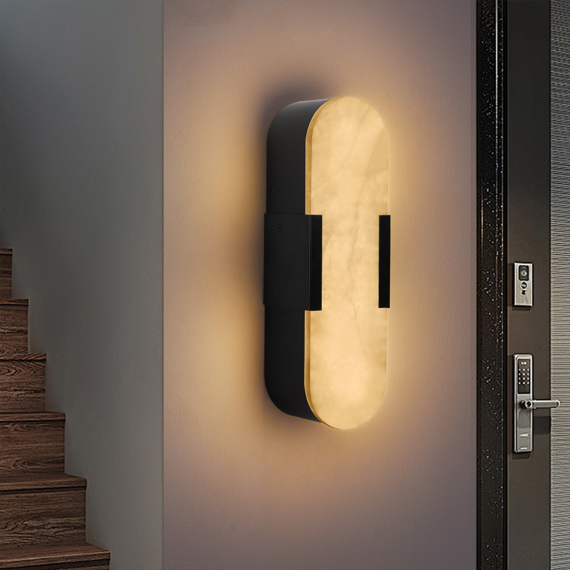 Wall Sconce with Marble Shade, Integrated LED, Black