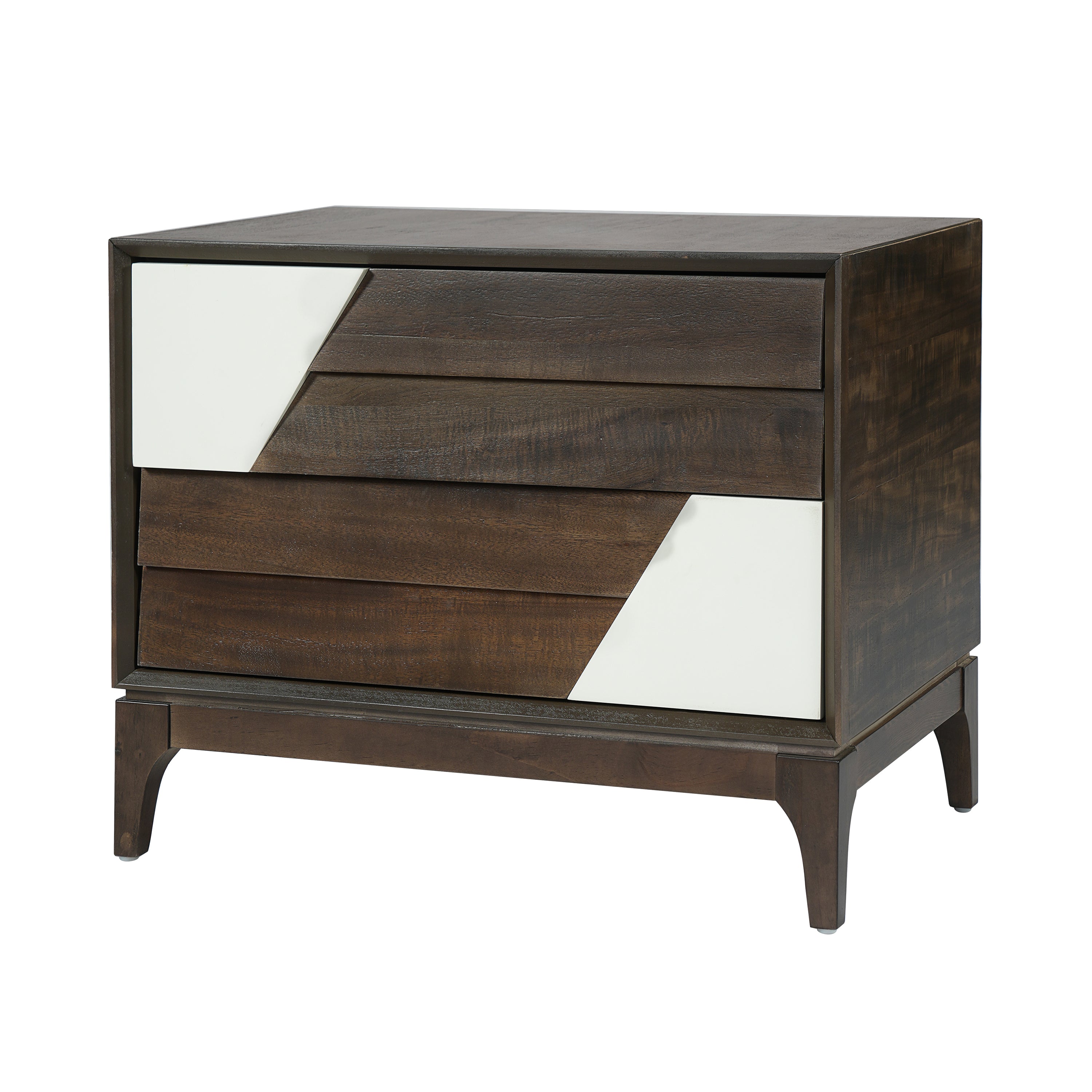 Japandi 2-Drawer Nightstand with Tapered Legs, Brown and Cream