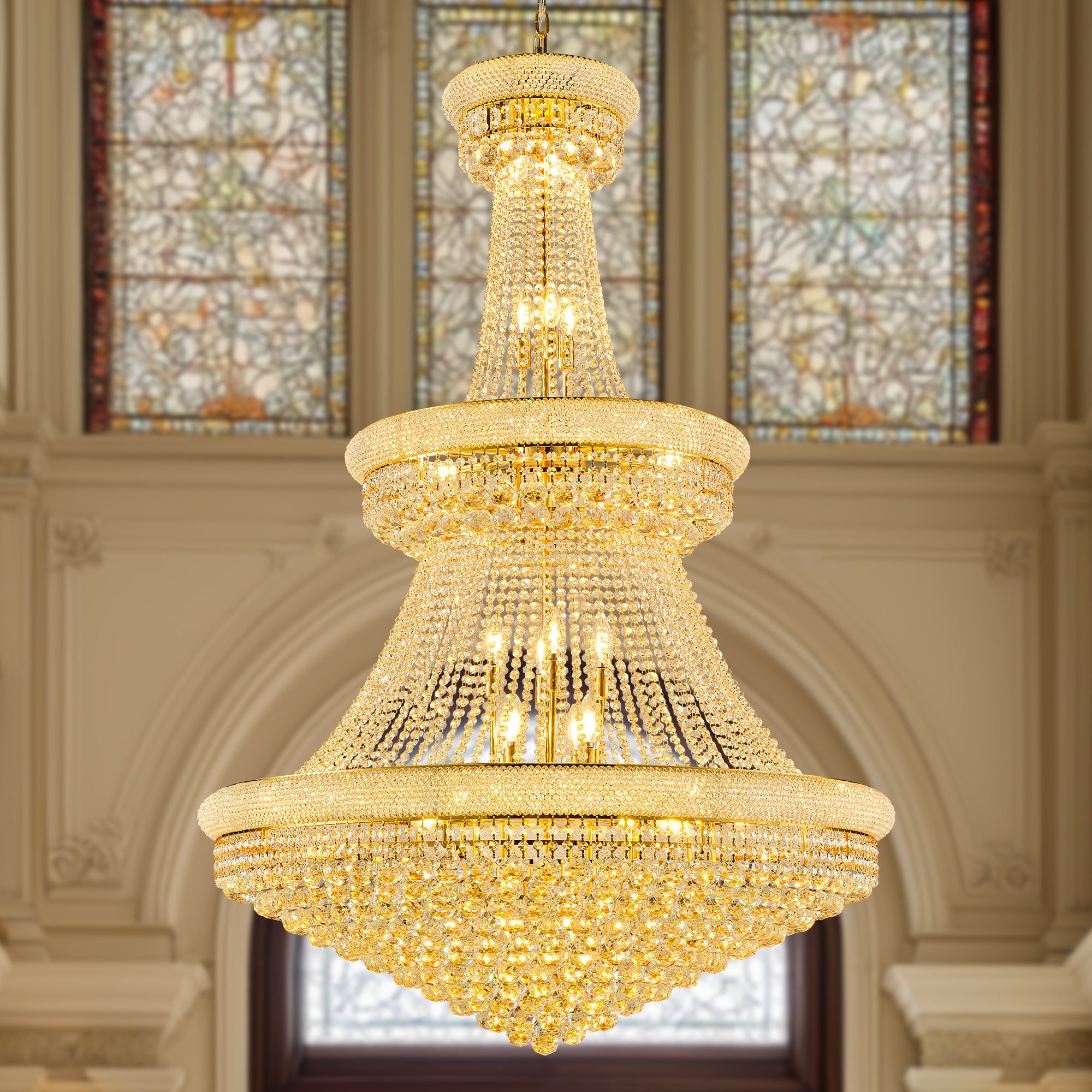 Crystal Chandelier, 3-Tier Empire Style, 42-Inch Gold