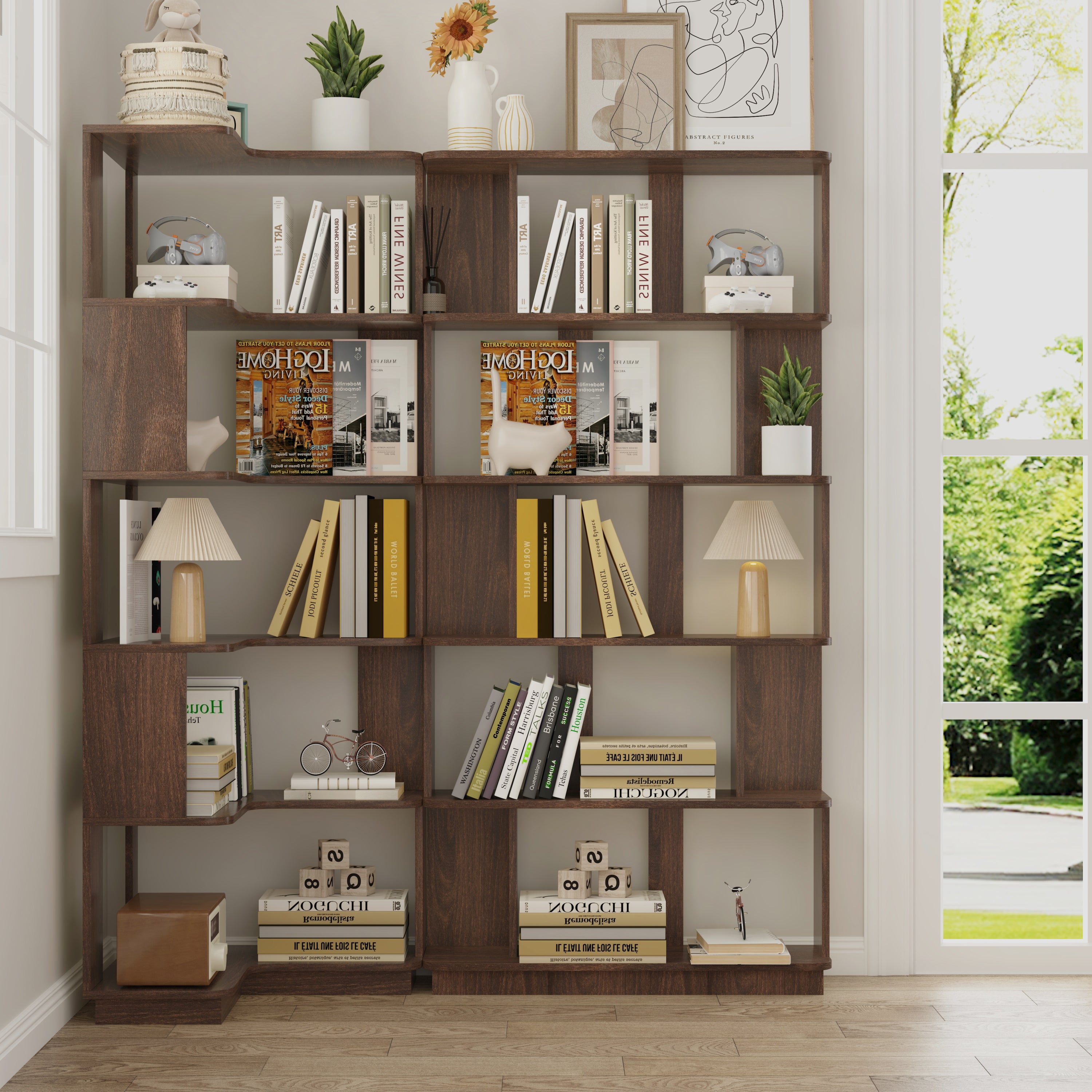 L-Shaped Bookcase, 53.2 in, Brown