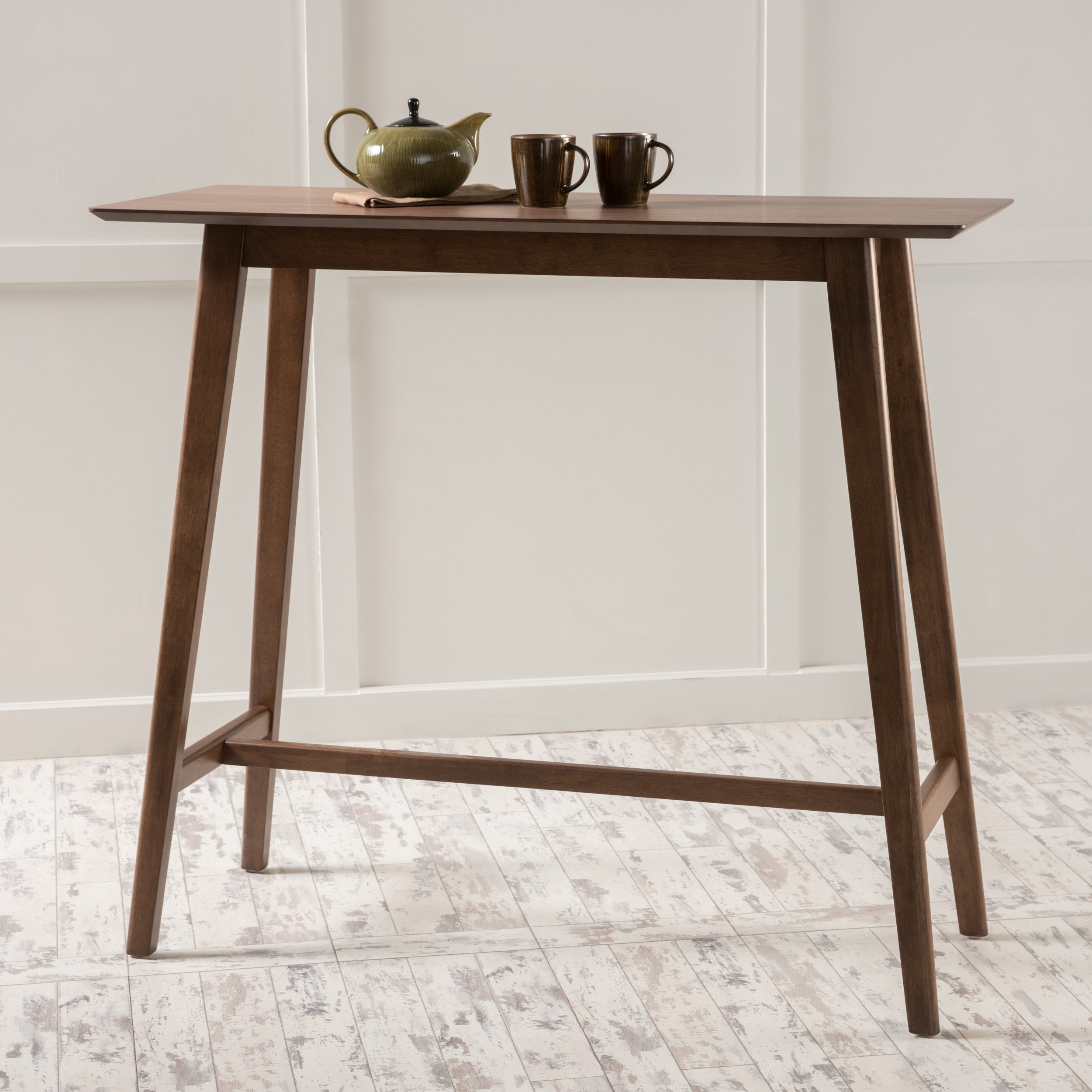 Bar Table, Walnut Mid-Century Rectangular Pub Table, Seats 4