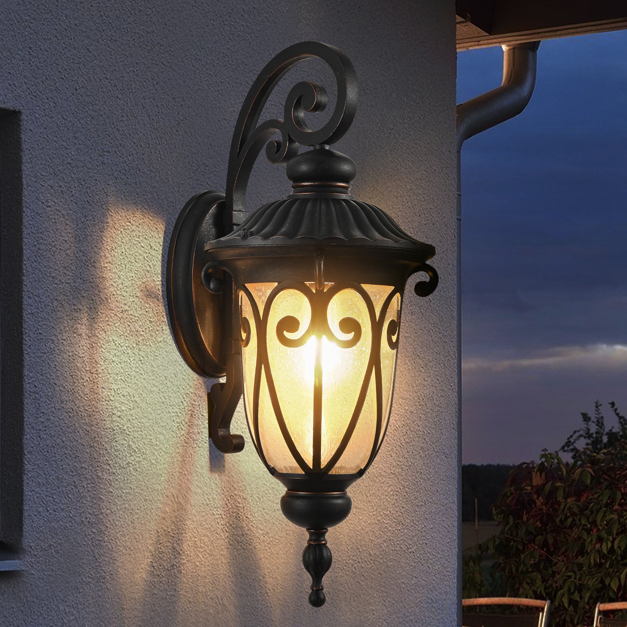 Outdoor Wall Light, Aluminum Lantern with Clear Glass Shade, Black