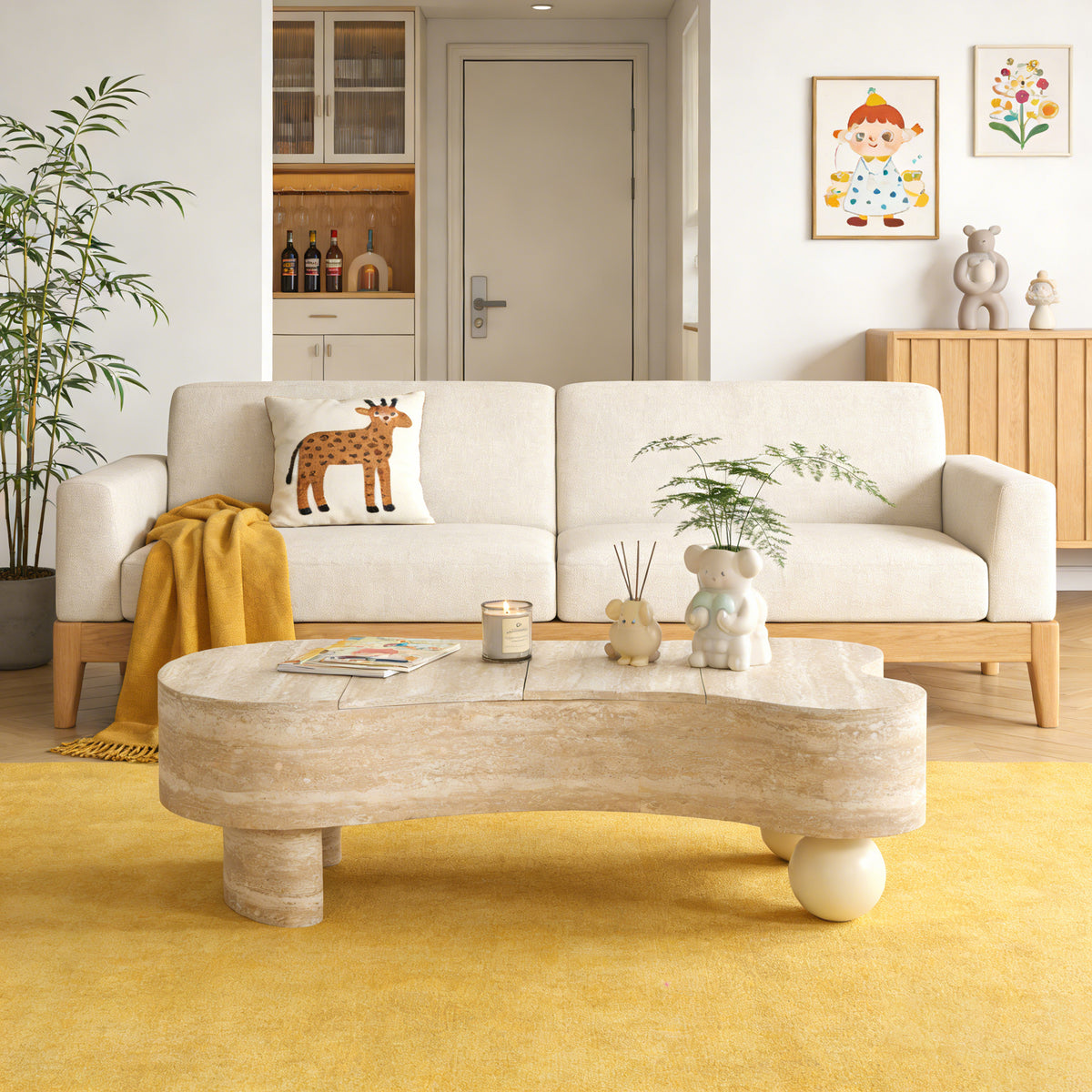 Beige Coffee Table with Storage, 47.2 in, 22 in Deep