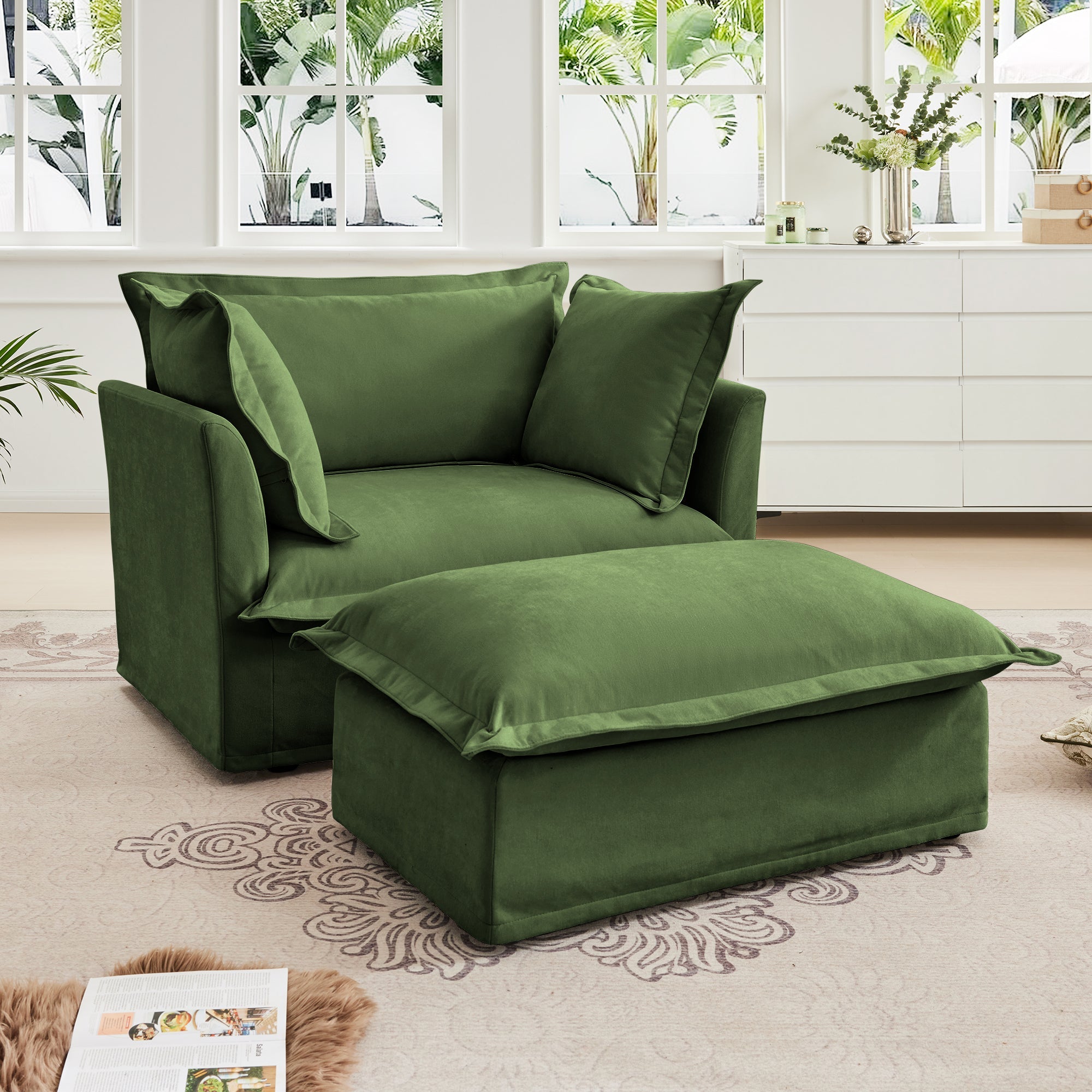 Fluffy Lounge Chair in Chenille Olive #Fabric_Chenille Olive