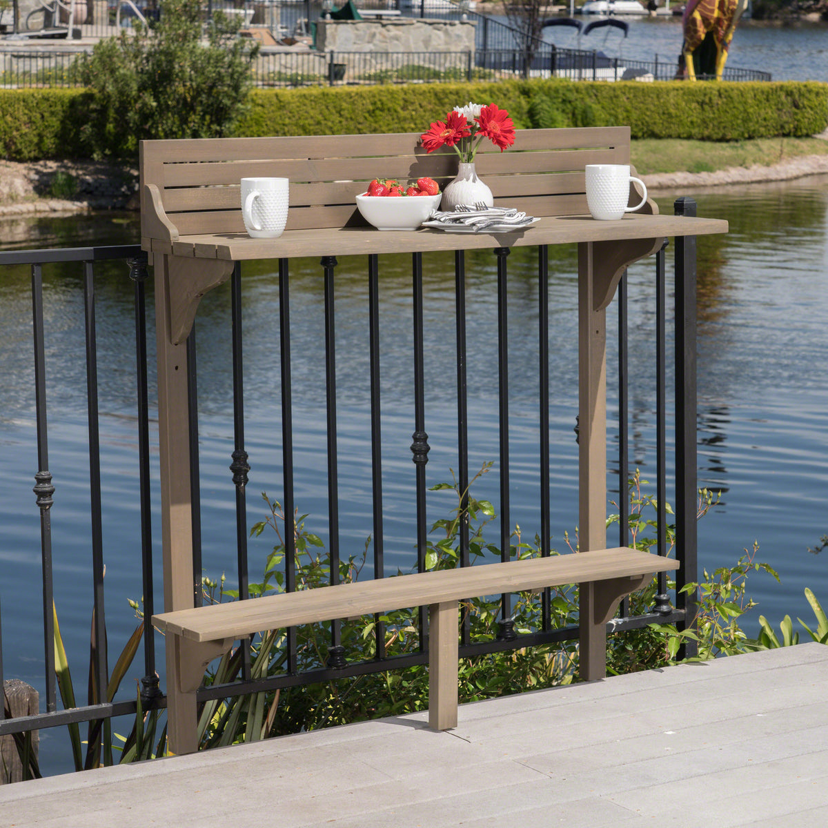 Gray Solid Wood Outdoor Bar Table, 48 in Wide