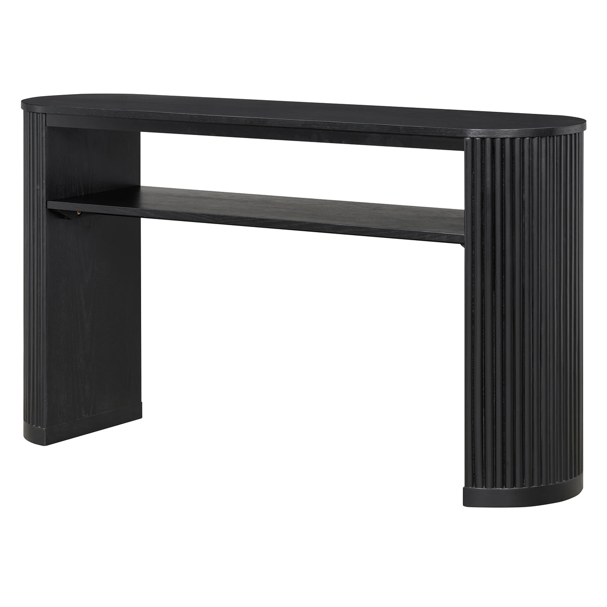 Black Oval Fluted Entryway Console Table with Storage, 53.2 in Wide