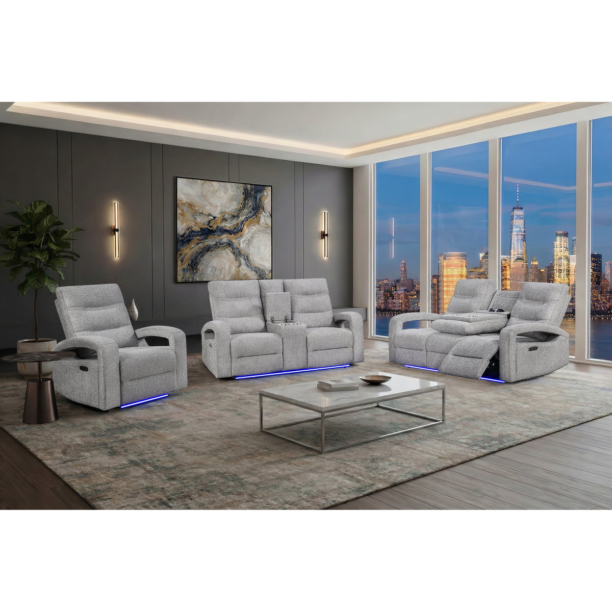 Gray Power 3-Piece Reclining Living Room Set