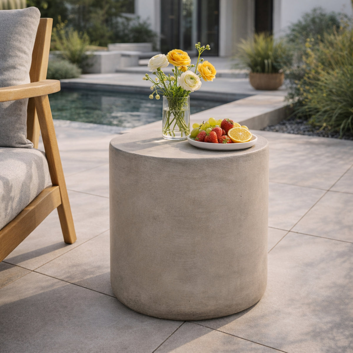 Light Gray Concrete Outdoor Side Table, 16 in Tall
