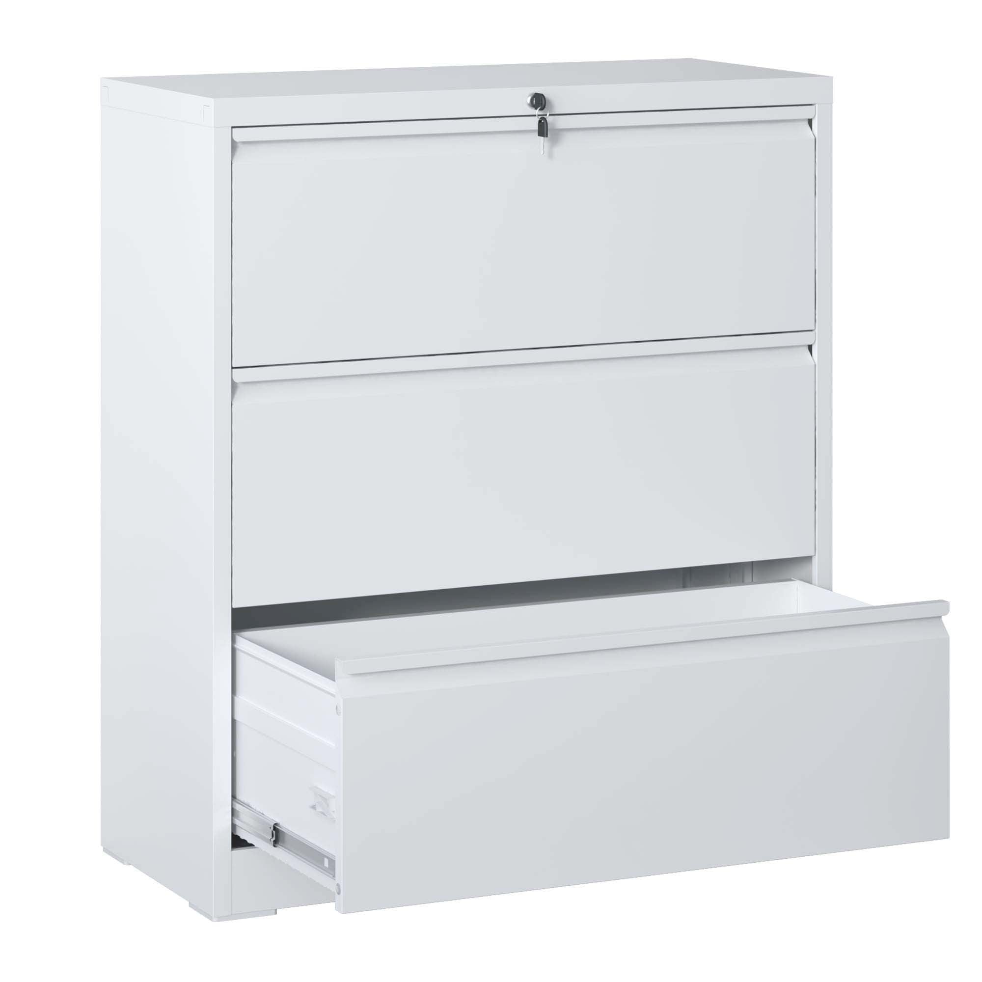 Lateral Vertical File Cabinet with Drawers, Filing Cabinet, 35.4 in, White