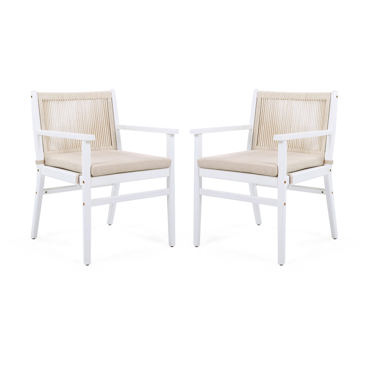 White Solid Wood Outdoor Dining Chair, Set of 2