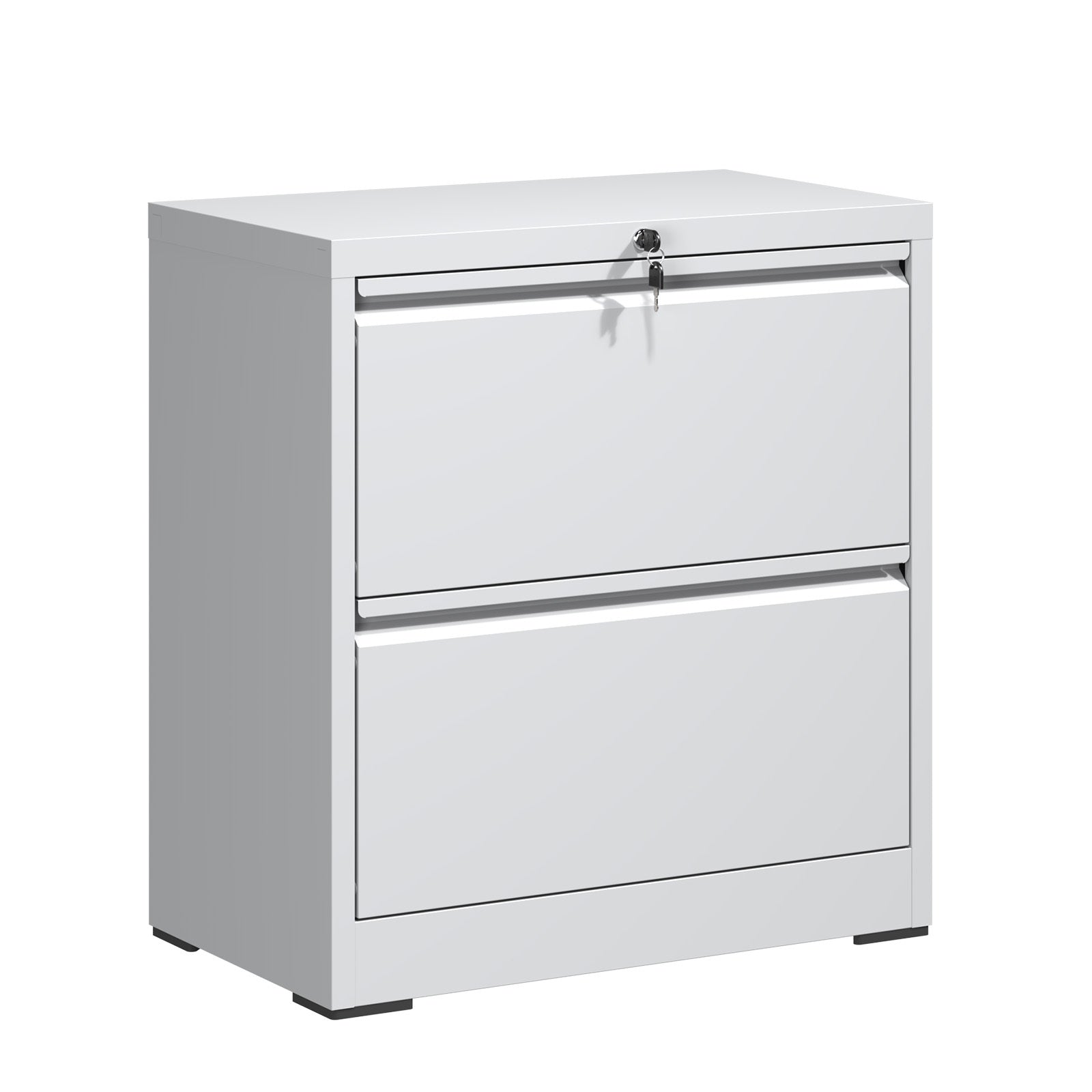 Lateral File Cabinet with Drawers and Lock, 26.8 in, White