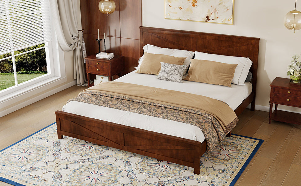 Farmhouse king bed frame graphic highlighting headboard and footboard style