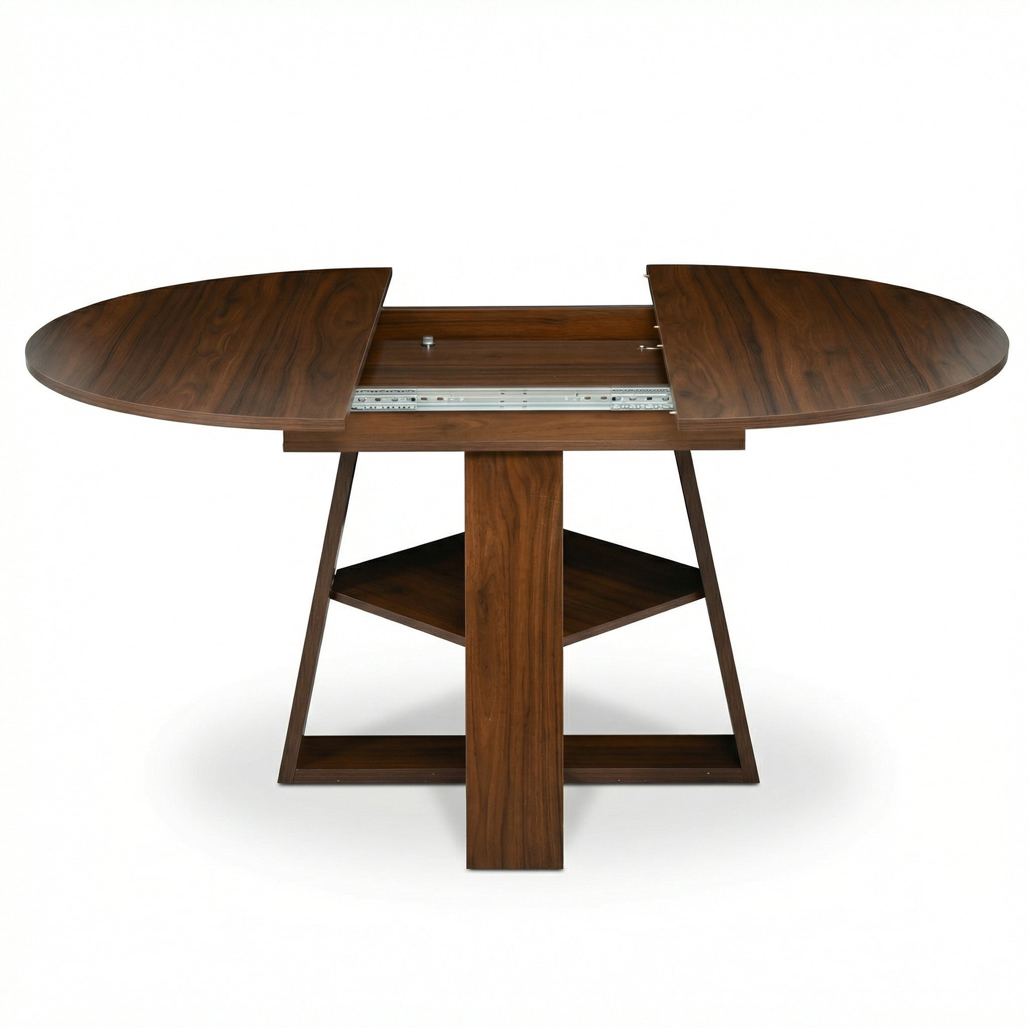 Studio view of the tabletop slid open to show the metal extension rail