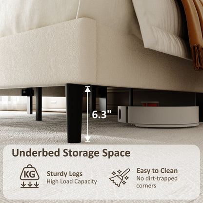 Close-up of black metal legs showing under-bed clearance space
