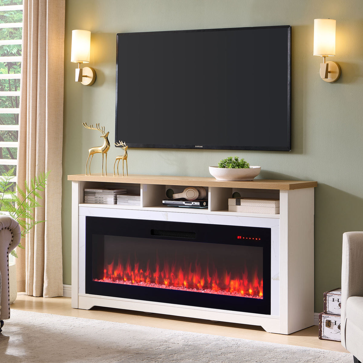 Cream Fireplace TV Stand for TVs up to 70 in, 60 in Wide