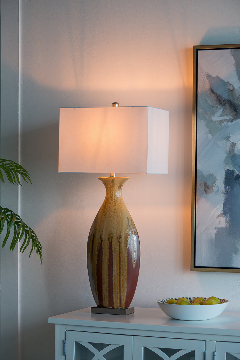 Ceramic Table Lamp with Fabric Shade, Multicolor