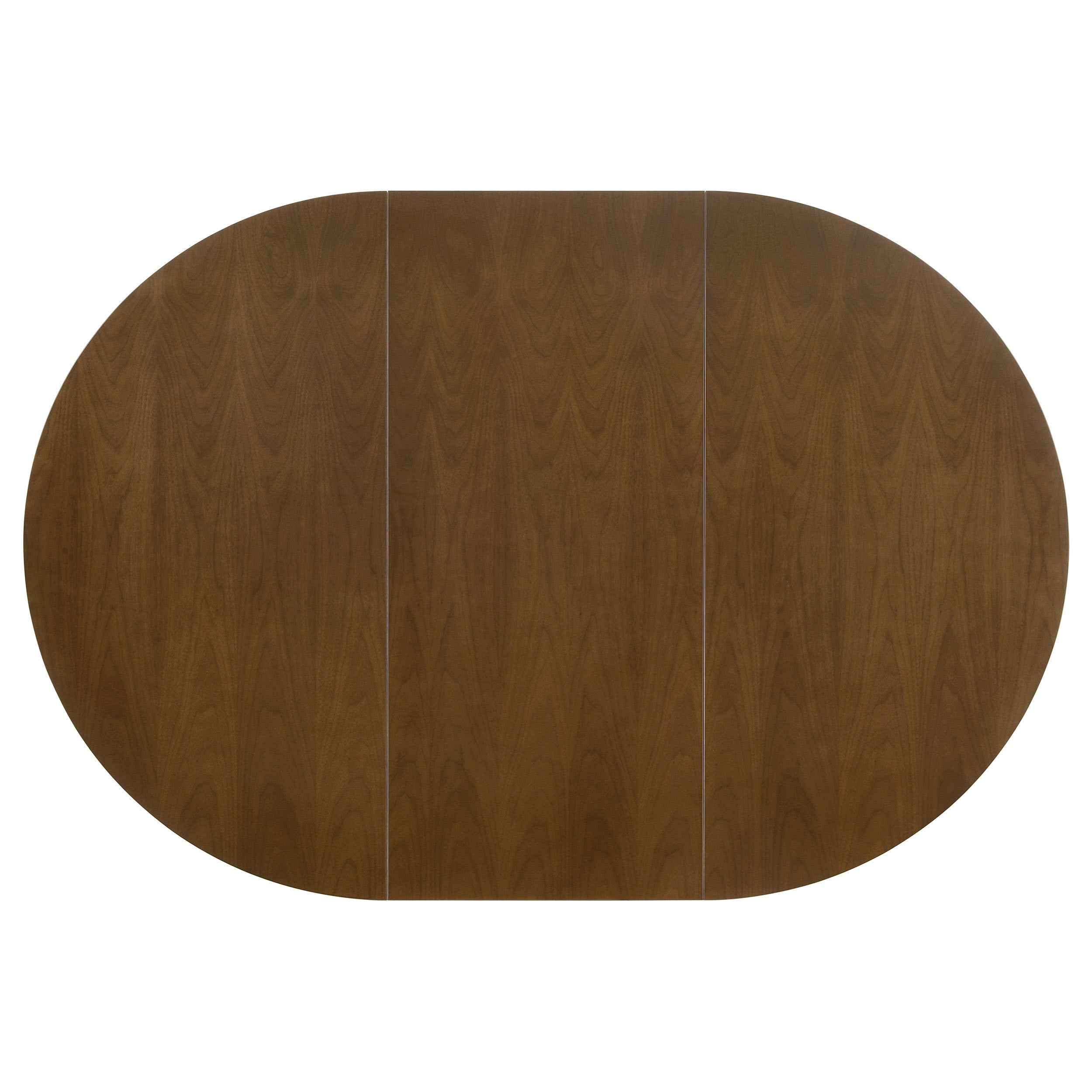 Overhead view of the walnut oval tabletop