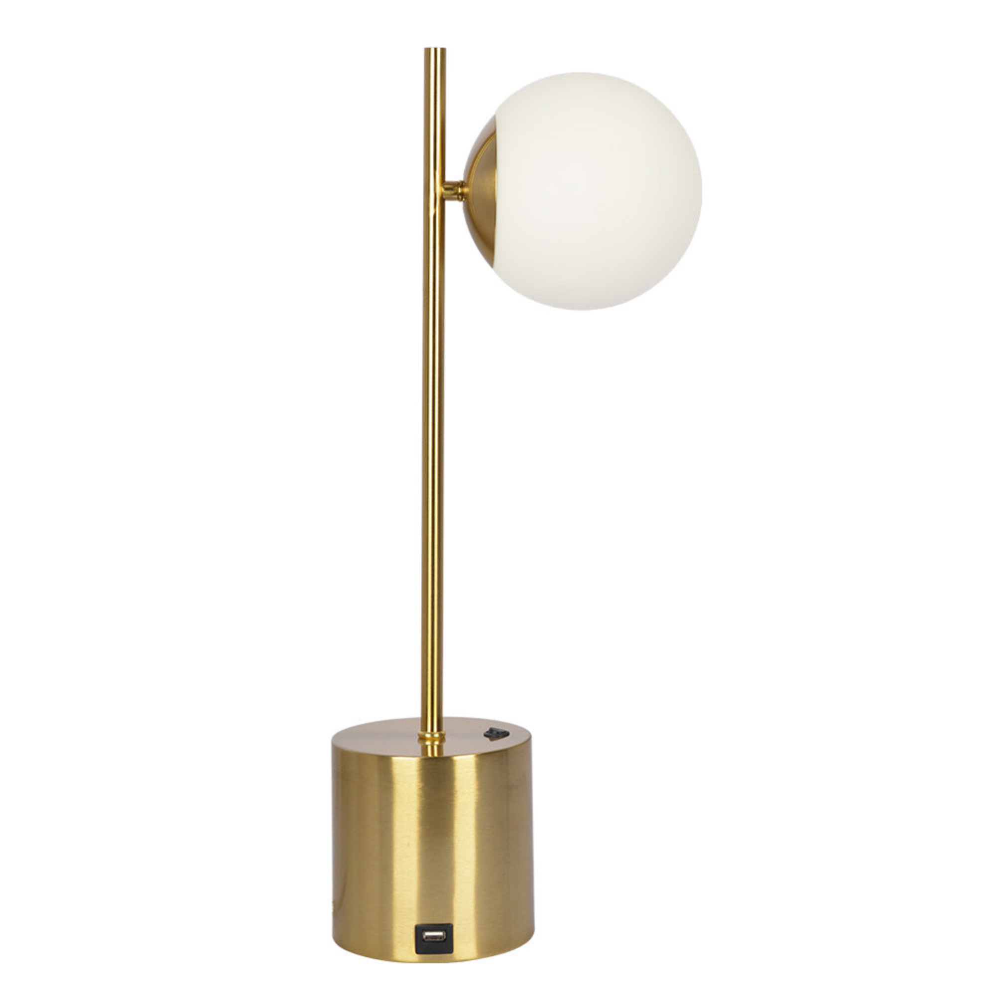 Table Lamp with Brass Base and Glass Globe Shade, Gold/White