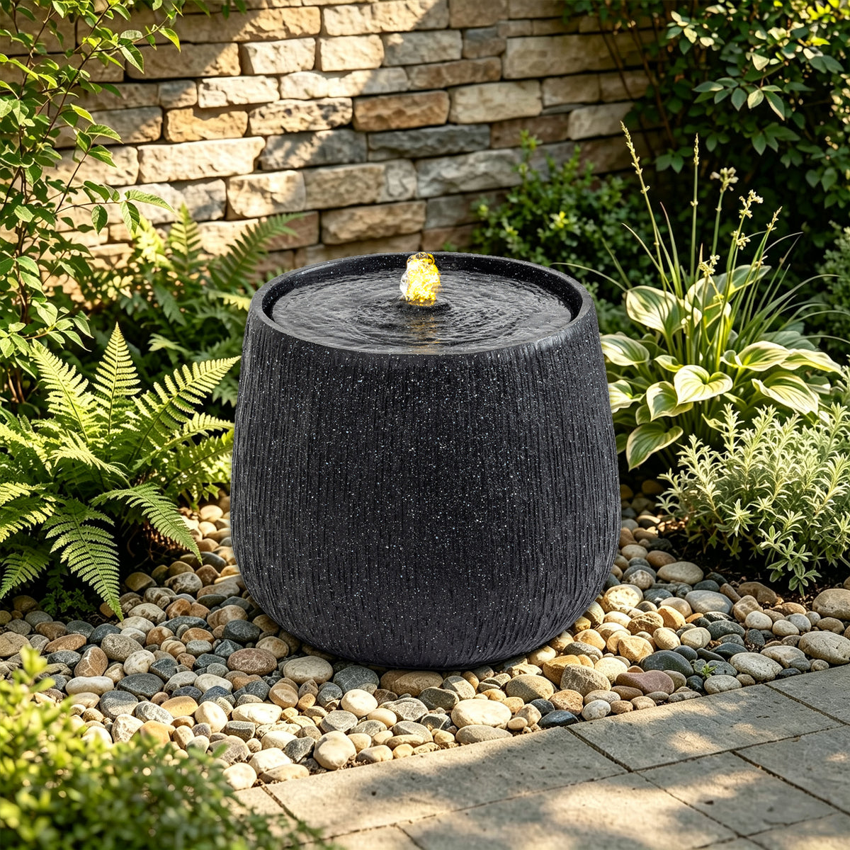 Black Outdoor Water Fountain, 13 in Tall