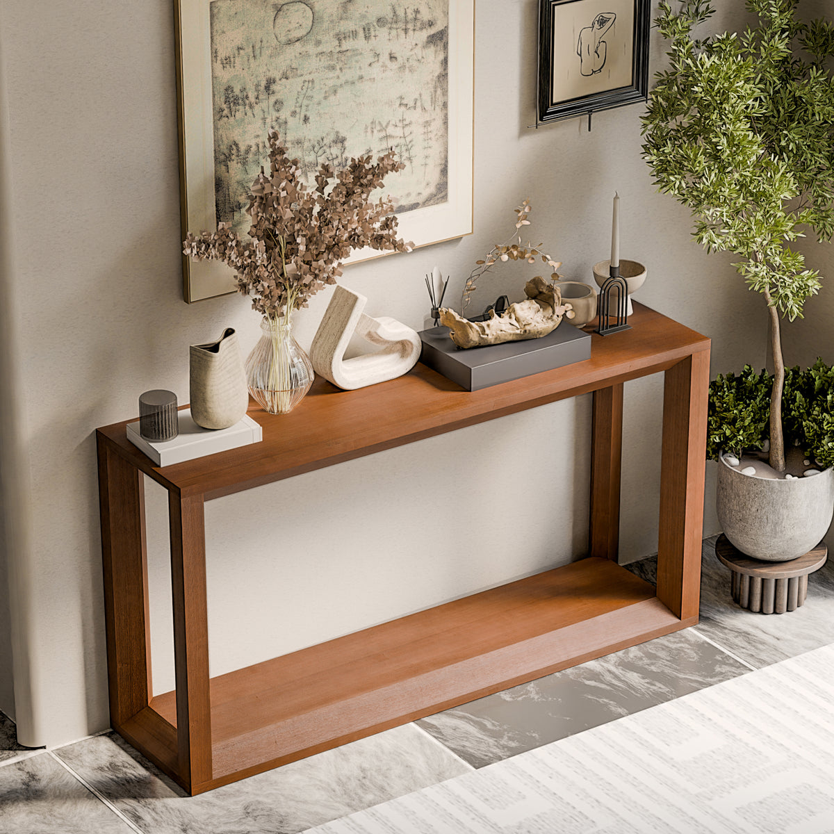 Dark Brown Entryway Console Table with Storage, 59.8 in Wide