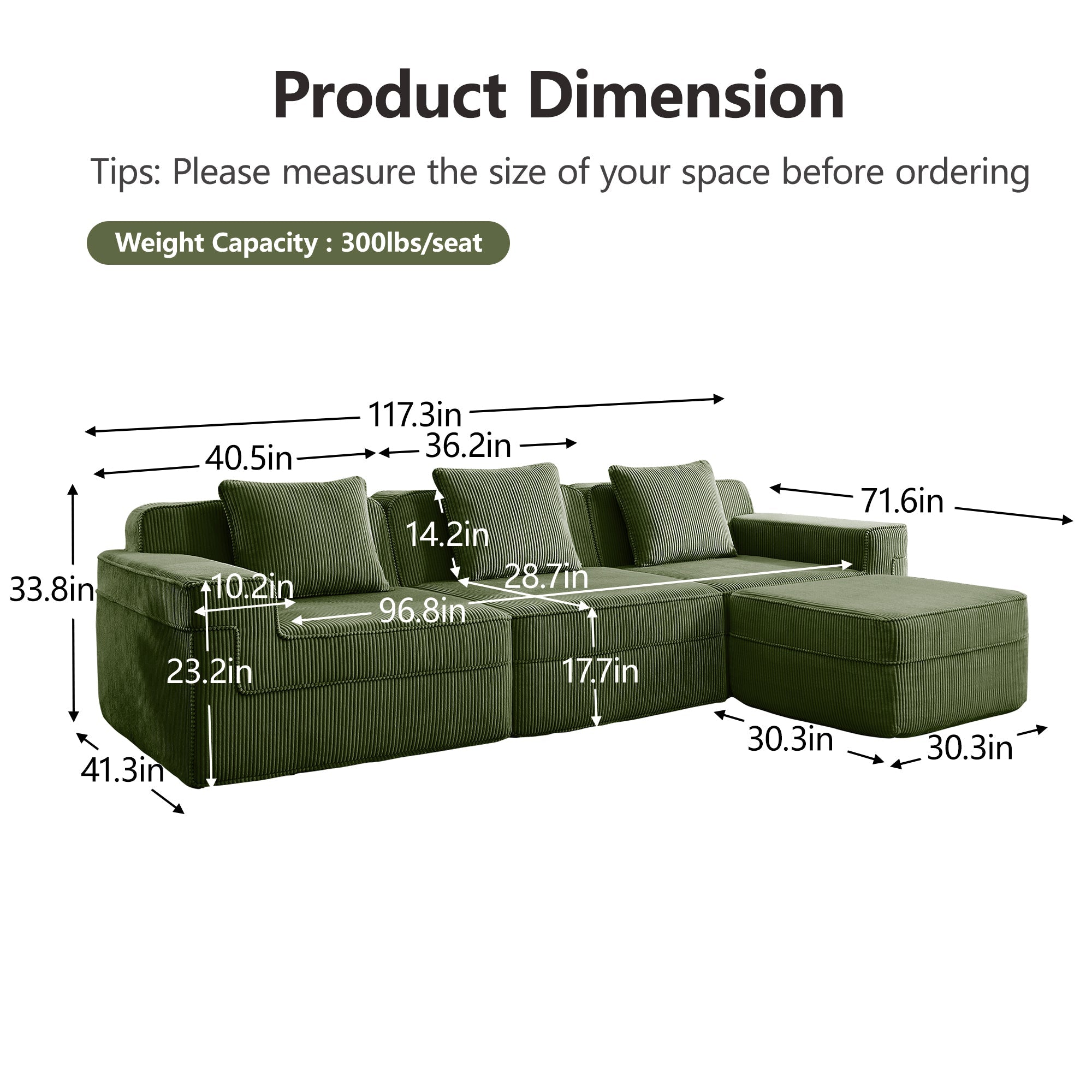 Hudson 3-Seat Boneless Couch in Olive #OttOnly_1 #Color_Olive