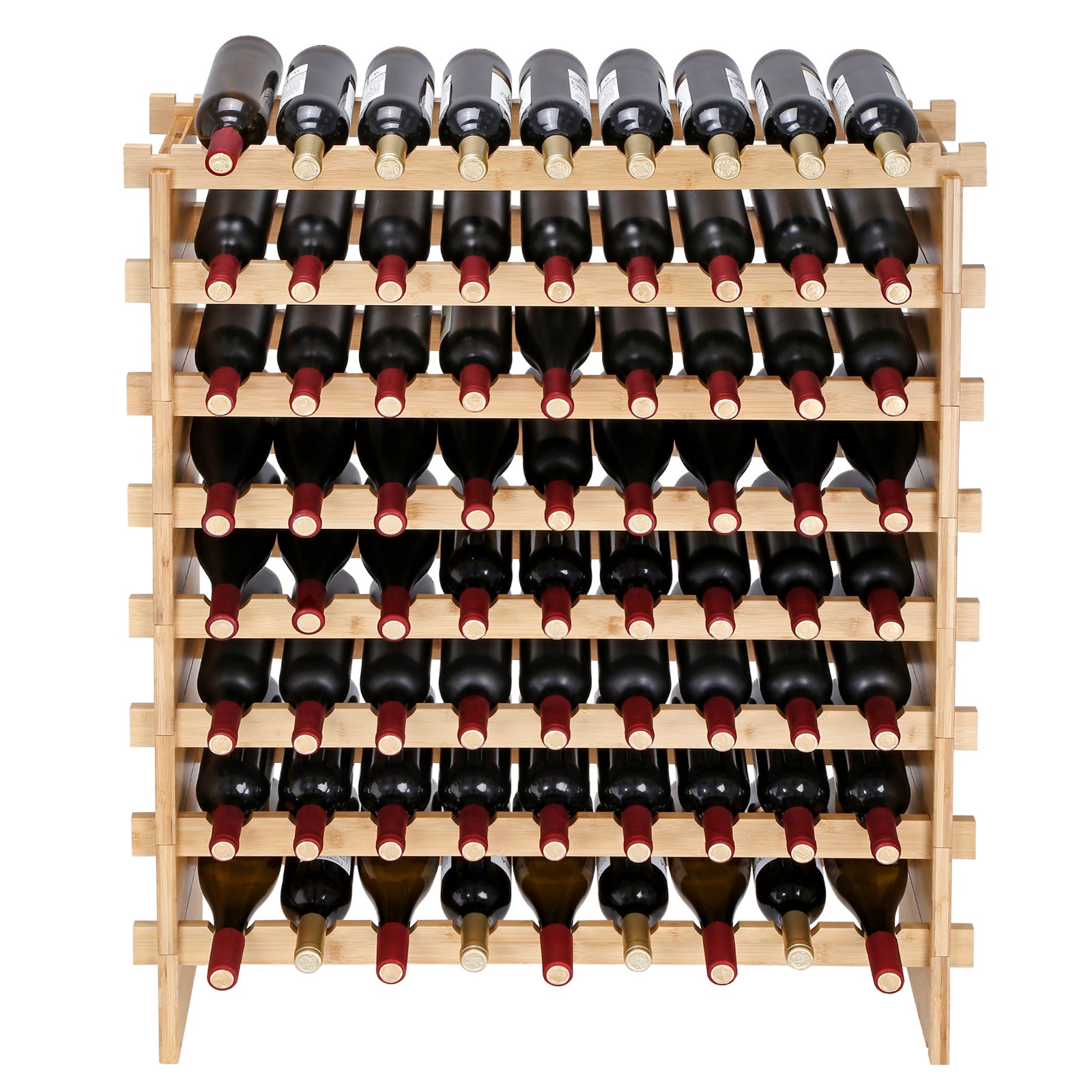 72-Bottle Bamboo Wine Rack, Natural, 8-Tier Stackable