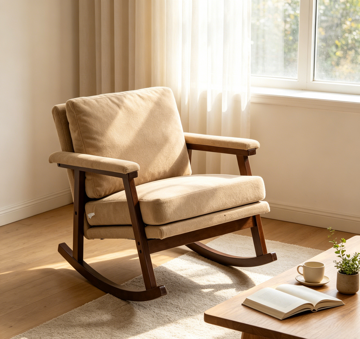 Khaki Linen Rocking Chair