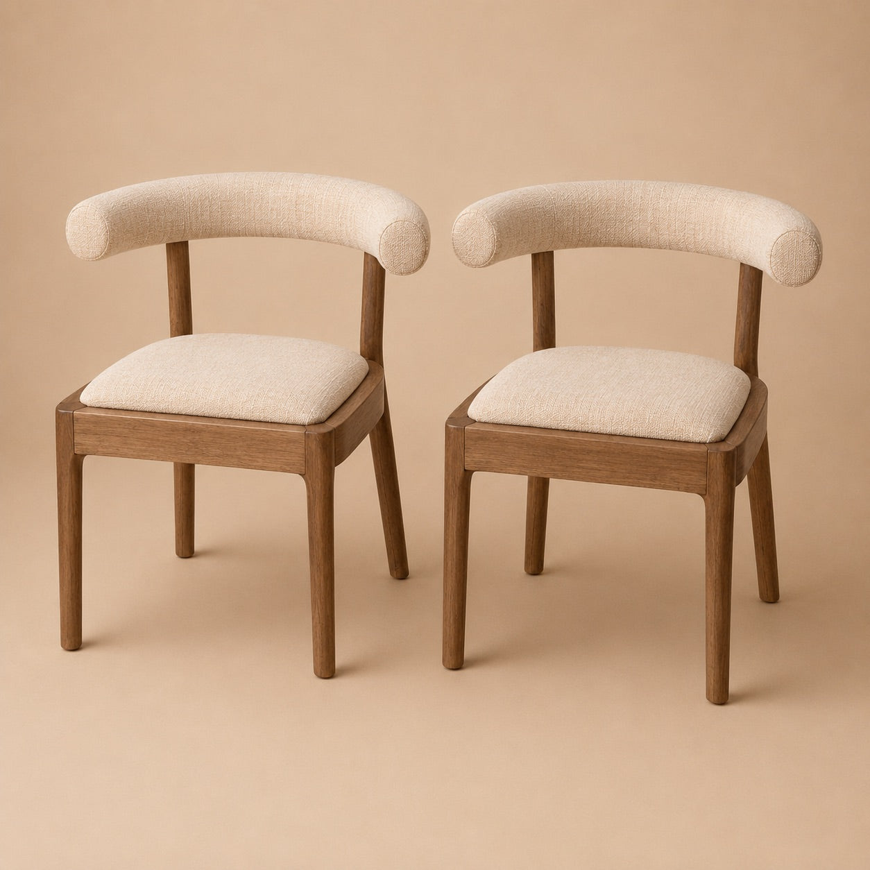 Solid Wood & Linen Upholstery Dining Chair Set of 2