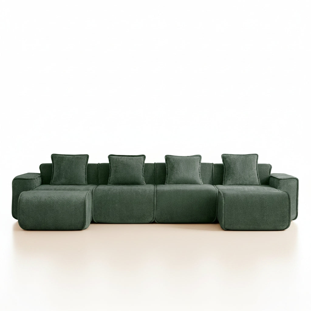 seneca boneless couch four seater with two ottomans in olive green