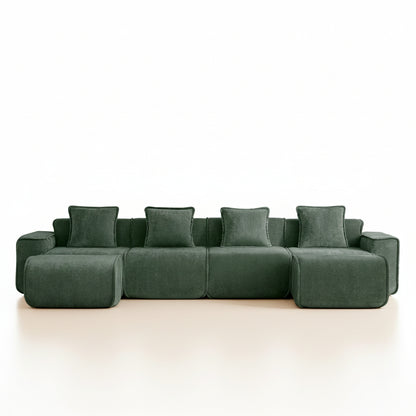 seneca boneless couch four seater with two ottomans in olive green