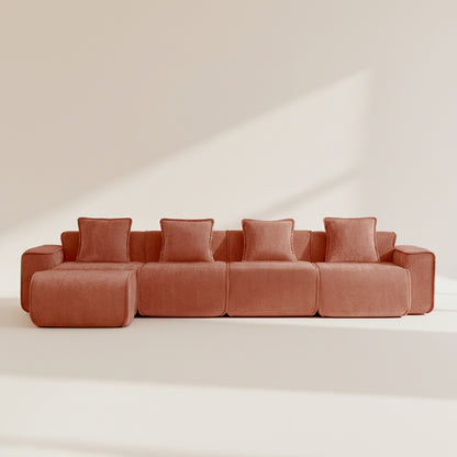 studio shot of the seneca boneless couch with four seats and one ottoman