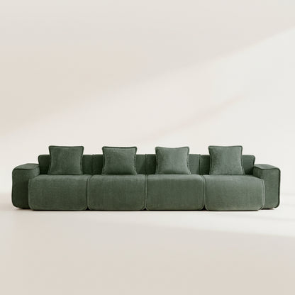 studio shot of the seneca boneless couch in olive 4 seater
