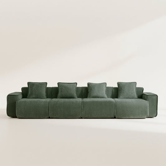 studio shot of the seneca boneless couch in olive 4 seater