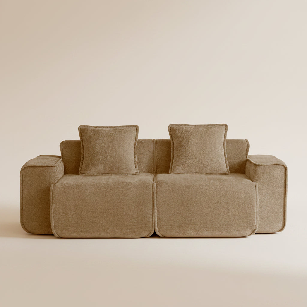 studio shot of the seneca boneless couch two seater in mocha