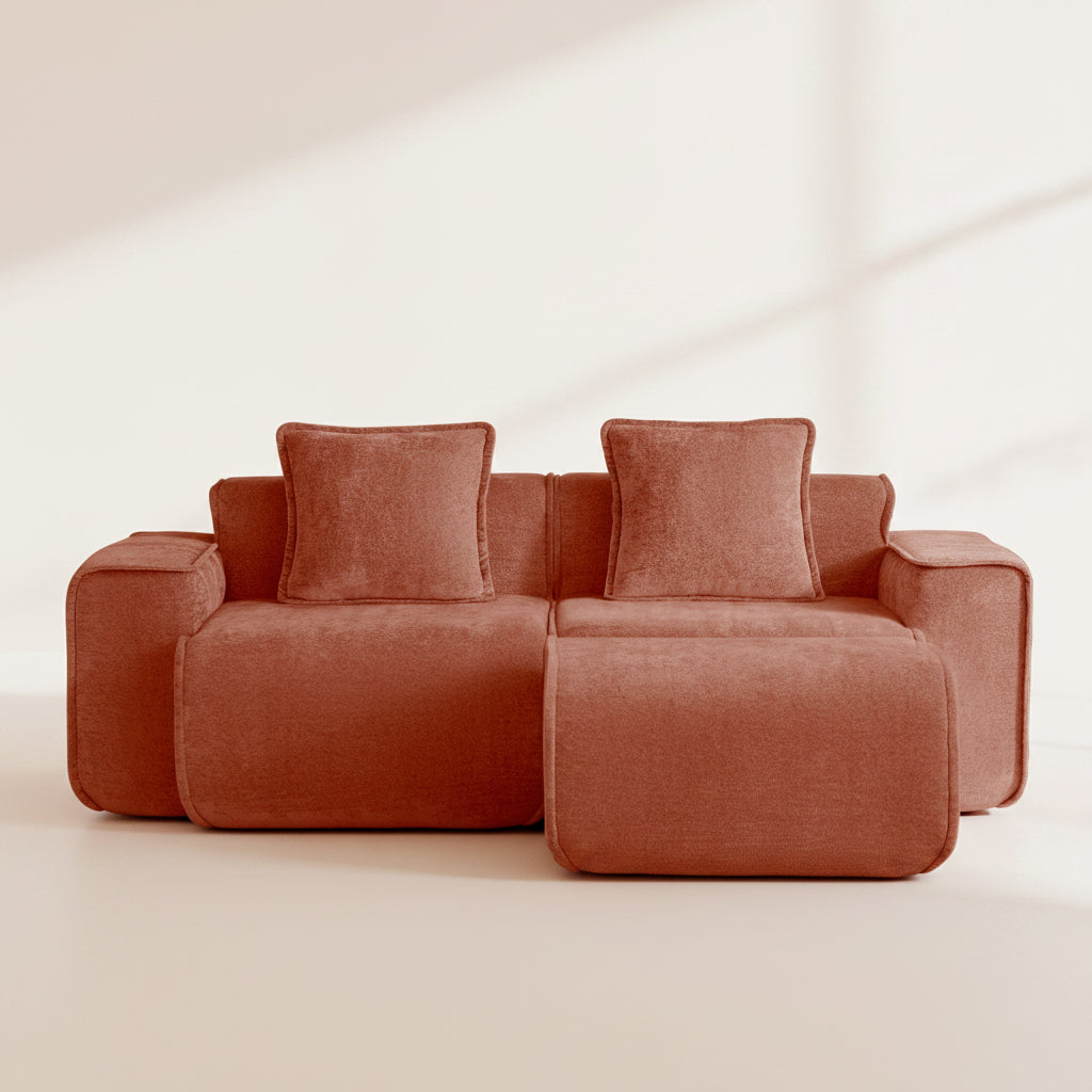 studio shot of the seneca boneless couch two seater with ottoman