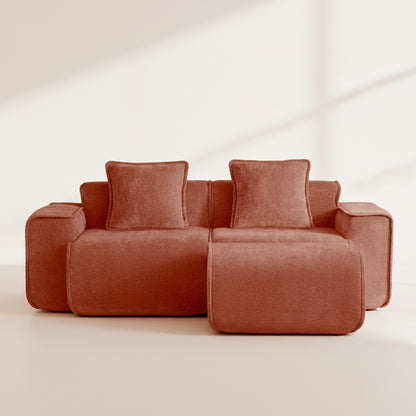 studio shot of the seneca boneless couch two seater with ottoman