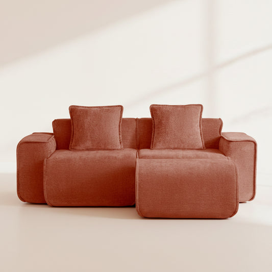 studio shot of the seneca boneless couch two seater with ottoman